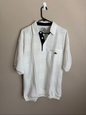 Greenline International-Vintage Men's White Polo Shirt with Navy Trim size med